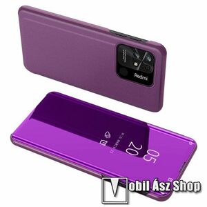 Notesz / flip tok - LILA - oldalra nyíló áttetsző tükrös flip cover, asztali tartó funkció, műanyag belső - Xiaomi Redmi 10C kép