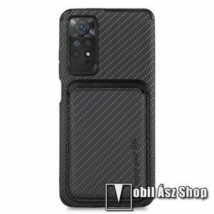 OTT! CARBON MAGNETIC CARD műanyag védő tok / hátlap - FEKETE KARBON MINTÁS - szilikon szegély, mágneses levehető bankkártyatartó, erősített sarkok - ERŐS VÉDELEM! - Xiaomi Redmi Note 11 4G (Global version) / Redmi Note 11S (Global version) kép
