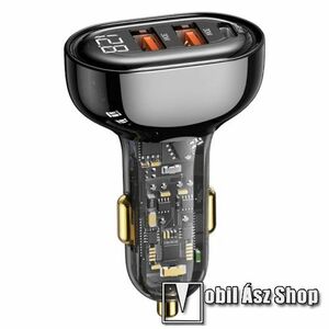 USAMS szivargyújtós töltő / autós töltő - 125W, 2x USB aljzat 30W, 1x Type-C aljzat 65W, QC3.0 + PD gyorstöltés támogatás, 12-24V, feszültség kijelzés, kábel NÉLKÜL! - FEKETE / ÁTLÁTSZÓ - US-CC158 - GYÁRI kép