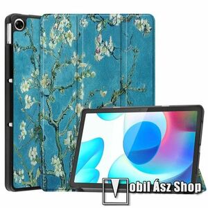 Notesz / mappa tok - VIRÁGZÓ FA MINTÁS - oldalra nyíló flip cover, TRIFOLD asztali tartó funkció, mágneses záródás, erősített sarkok, műanyag belső - Realme Pad kép
