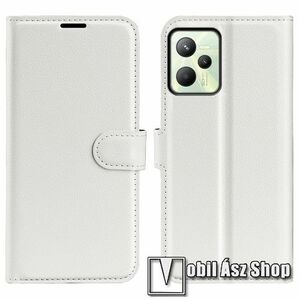 WALLET notesz tok / flip tok - FEHÉR - asztali tartó funkciós, oldalra nyíló, rejtett mágneses záródás, bankkártyatartó zseb, szilikon belső - Realme C35 / Narzo 50A Prime kép