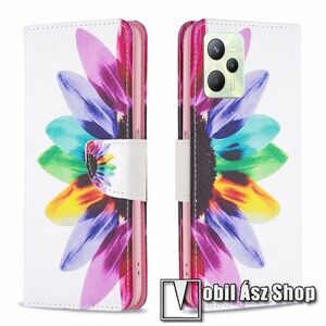 Notesz / mappa tok - SZÍNES VIRÁG MINTÁS - oldalra nyíló, rejtett mágneses záródás, belső zseb, asztali tartó funkció, szilikon belső - Realme C35 / Narzo 50A Prime kép