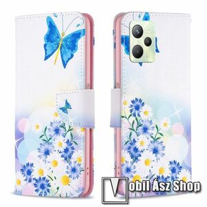 Notesz / mappa tok - VIRÁG / PILLANGÓ MINTÁS - oldalra nyíló, rejtett mágneses záródás, belső zseb, asztali tartó funkció, szilikon belső - Realme C35 / Narzo 50A Prime kép