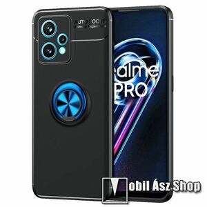 OTT! METAL RING szilikon védő tok / hátlap - FEKETE / KÉK - fém ujjgyűrű, tapadófelület mágneses autós tartóhoz, kitámasztható, ERŐS VÉDELEM! - OnePlus Nord CE 2 Lite 5G / Oppo K10x kép