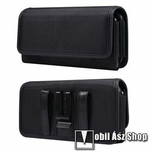 UNIVERZÁLIS fekvő tok - tépőzáras záródás, övre fűzhető, gumis, cseppálló oxford szövet, gumis, bankkártyatartó zseb, DUPLA FAKKOS! - 170 x 85 x 30mm - FEKETE kép