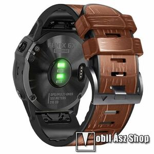 Okosóra szíj - BARNA - PU bőr külső / szilikon belső - Krokodilbőr minta, 132mm + 90mm hosszú, 26mm QUICKFIT csatlakozó - Garmin Fenix 3 / 3 HR / 5X / 5X Plus / 5X Plus Sapphire / 6X / 6X Sapphire / 6X Pro / 6X Pro Solar / 6X Pro Sapphire / 7X / Quatix 3 kép