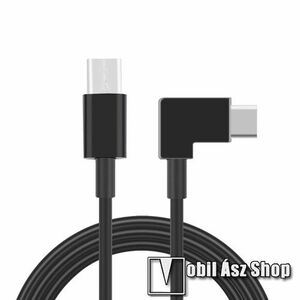 Adatátvitel adatkábel / USB töltő - Type-C / Type-C csatlakozás - 1m hosszú, derékszögű 90°-os, 2A, 10W - FEKETE kép