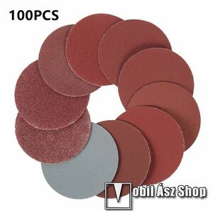 UNIVERZÁLIS csiszolókorong szett fúrógéphez - 100db-os készlet, 25 mm-es csiszolópapír, 20db 100#, 20db 180#, 20db 240#, 20db 1500#, 20db 3000# szemcseméretű papír, csiszoláshoz és polírozáshoz, tépőzáras, összesen 5 méret, mindegyik méretből 20db kép