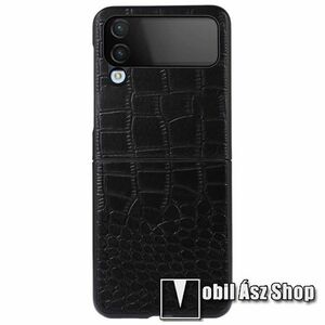 Műanyag védő tok / hátlap - FEKETE - PU bőrrel bevont, krokodilbőr minta - SAMSUNG Galaxy Z Flip4 5G kép