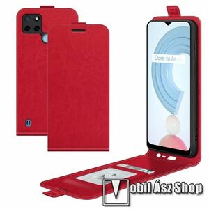 SLIM FLIP tok - PIROS - lefelé nyíló, rejtett mágneses záródás, szilikon belső, bankkártya tartó, előlapi hangszóró nyílás - Realme C21Y / C25Y kép