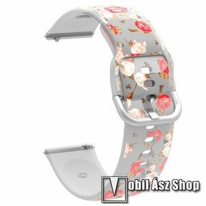 Okosóra szíj - szilikon - VIRÁG MINTÁS - 126+92mm hosszú, 22mm széles, 160-220mm csuklóméretig - HUAWEI Watch GT 46mm / GT 2 46mm / GT 3 Pro 43mm, 46mm / GT 2e / SAMSUNG Galaxy Watch 46mm / Watch3 45mm / Gear S3 Classic kép