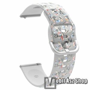 Okosóra szíj - szilikon - VIRÁG MINTÁS - 126+92mm hosszú, 22mm széles, 160-220mm csuklóméretig - HUAWEI Watch GT 46mm / GT 2 46mm / GT 3 Pro 43mm, 46mm / GT 2e / SAMSUNG Galaxy Watch 46mm / Watch3 45mm / Gear S3 Classic kép