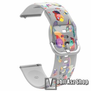 Okosóra szíj - szilikon - PAPAGÁJ MINTÁS - 126+92mm hosszú, 22mm széles, 160-220mm csuklóméretig - HUAWEI Watch GT 46mm / GT 2 46mm / GT 3 Pro 43mm, 46mm / GT 2e / SAMSUNG Galaxy Watch 46mm / Watch3 45mm / Gear S3 Classic kép