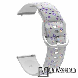 Okosóra szíj - szilikon - VIRÁG MINTÁS - 126+92mm hosszú, 22mm széles, 160-220mm csuklóméretig - HUAWEI Watch GT 46mm / GT 2 46mm / GT 3 Pro 43mm, 46mm / GT 2e / SAMSUNG Galaxy Watch 46mm / Watch3 45mm / Gear S3 Classic kép