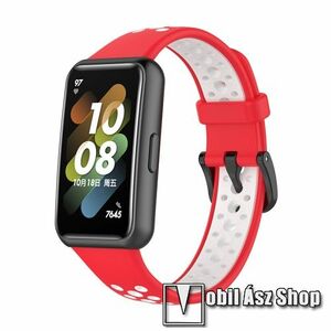 Okosóra szíj - légáteresztő, sportoláshoz, szilikon, 92mm + 125mm hosszú - FEHÉR / PIROS - HUAWEI Band 7 kép