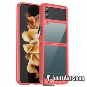 OTT! TRANSPARENT műanyag védő tok / hátlap - ÁTLÁTSZÓ / PIROS - szilikon szegély, erősített sarkok - ERŐS VÉDELEM! - SAMSUNG Galaxy Z Flip4 5G kép