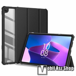 DUX DUCIS TOBY Series notesz / mappa tok - FEKETE - átlátszó hátlap, oldalra nyíló flip cover, TRIFOLD asztali tartó funkciós, PU bőrrel bevont, mágneses záródás, erősített sarkok, szilikon belső - Lenovo Tab M10 2022 (Gen 3) (TB-328F) - GYÁRI kép