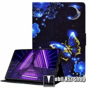 Notesz tok / mappa tok - KÉK PILLANGÓ MINTÁS - asztali tartó funkciós, oldalra nyíló, mágneses záródás, bankkártyatartó zsebekkel, szilikon belső - Lenovo Tab M10 Plus (3rd Gen) / Motorola Moto Tab G62 kép