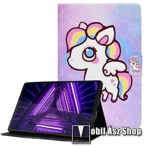 Notesz tok / mappa tok - UNIKORNIS MINTÁS - asztali tartó funkciós, oldalra nyíló, mágneses záródás, bankkártyatartó zsebekkel, szilikon belső - Lenovo Tab M10 Plus (3rd Gen) / Motorola Moto Tab G62 kép