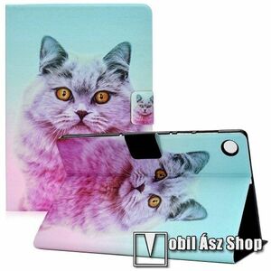 Notesz tok / mappa tok - CICA MINTÁS - asztali tartó funkciós, oldalra nyíló, mágneses záródás, bankkártyatartó zsebekkel, szilikon belső - Lenovo Tab M10 Plus (3rd Gen) / Motorola Moto Tab G62 kép