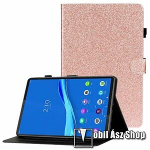Notesz tok / mappa tok - ROSE GOLD CSILLÁMOS MINTÁS - csillogó, asztali tartó funkciós, oldalra nyíló, mágneses záródás, bankkártyatartó zsebekkel, ceruzatartó, szilikon belső - Lenovo Tab M10 Plus (3rd Gen) / Motorola Moto Tab G62 kép