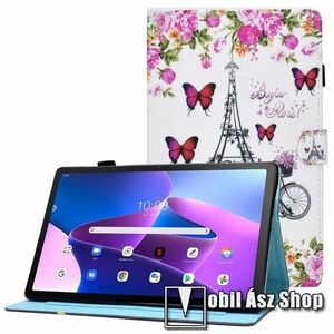 Notesz tok / mappa tok - EIFFEL TORONY / PILLANGÓ MINTÁS - asztali tartó funkciós, oldalra nyíló, mágneses záródás, bankkártyatartó zsebekkel, szilikon belső - Lenovo Tab M10 2022 (Gen 3) (TB-328F) kép