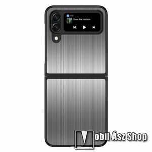 Műanyag védő keret / rozsdamentes acél hátlap - FEKETE - szálcsiszolt mintás, erősített sarkok, ERŐS VÉDELEM! - SAMSUNG Galaxy Z Flip4 5G kép