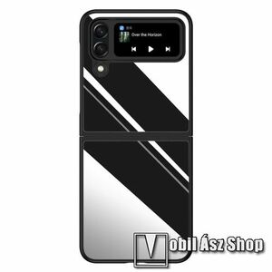 Műanyag védő keret / rozsdamentes acél hátlap - FÉNYES FEKETE - erősített sarkok, ERŐS VÉDELEM! - SAMSUNG Galaxy Z Flip4 5G kép
