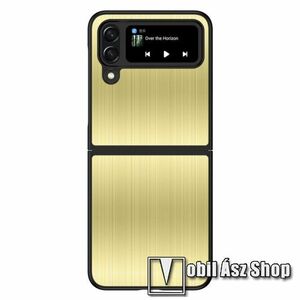 Műanyag védő keret / rozsdamentes acél hátlap - ARANY - szálcsiszolt mintás, erősített sarkok, ERŐS VÉDELEM! - SAMSUNG Galaxy Z Flip4 5G kép