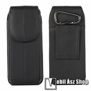 UNIVERZÁLIS álló tok - valódi bőr, övre fűzhető, patent záródás, karabiner - FEKETE - SAMSUNG Galaxy Z Fold3 5G / Xiaomi Mix Fold 4 kép