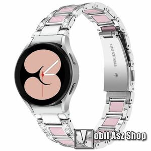 Okosóra műanyag / rozsdamentes acél szíj - EZÜST / RÓZSASZÍN - pillangó csat, strasszkővel díszített - 20mm széles - SAMSUNG Galaxy Watch4 Classic 46mm (SM-R890) / Watch4 Classic 42mm (SM-R880) / Watch4 44mm (SM-R870) / Watch4 40mm (SM-R860) kép