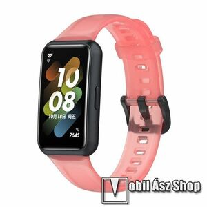 Okosóra szíj - szilikon - ÁTTETSZŐ PIROS - 125mm + 91mm hosszú - HUAWEI Band 7 kép