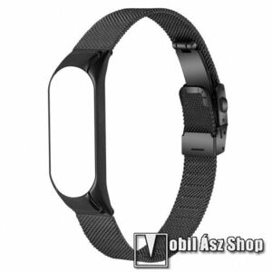 Fém milánói okosóra szíj - rozsdamentes acél, fém háló kialakítás, csatos - FEKETE - Xiaomi Mi Band 7 kép