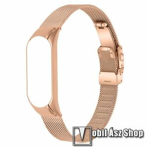 Fém milánói okosóra szíj - rozsdamentes acél, fém háló kialakítás, csatos - ROSE GOLD - Xiaomi Mi Band 7 kép