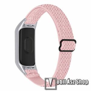 Okosóra szíj - fonott szövet, sztreccses, állítható, csatos - RÓZSASZÍN ROMBUSZ MINTÁS - Xiaomi Mi Band 7 kép