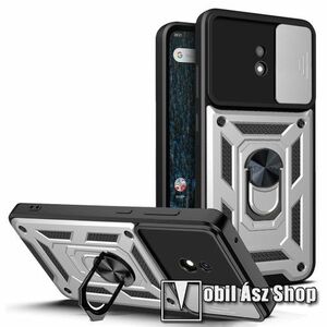 OTT! CAMSHIELD ARMOR műanyag védő tok / hátlap - EZÜST - szilikon betétes, kitámasztható, fém ujjgyűrűvel, eltolható kamera védő fedéllel, tapadófelület mágneses autós tartóhoz - ERŐS VÉDELEM! - NOKIA C10 / C20 kép