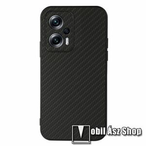 Műanyag védő tok / hátlap - FEKETE KARBON MINTÁS - szilikon szegély, PU bőrrel bevont, karbon minta - Xiaomi Redmi Note 11T Pro / 11T Pro Plus / 12T Pro / Poco X4 GT / Redmi K50i 5G kép
