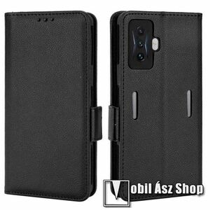 Notesz tok / flip tok - FEKETE - asztali tartó funkciós, oldalra nyíló, rejtett mágneses záródás, bankkártyatartó zseb, szilikon belső - Xiaomi Redmi K50 Gaming / Xiaomi Poco F4 GT kép