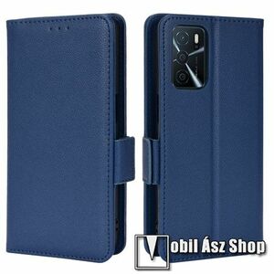 Notesz tok / flip tok - SÖTÉTKÉK - asztali tartó funkciós, oldalra nyíló, rejtett mágneses záródás, bankkártyatartó zseb, szilikon belső - Oppo A54s / A16s / A16 / A54 4G / A55 4G / 5G / A53s 5G kép