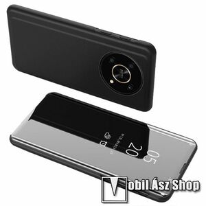 Notesz / flip tok - FEKETE - oldalra nyíló áttetsző tükrös flip cover, asztali tartó funkció, műanyag belső - HUAWEI Honor X30 / Magic4 Lite / X9 5G / X9 4G / X40 GT kép