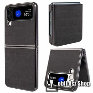 Műanyag védőtok / hátlap - FEKETE - PU bőrrel bevont, krokodilbőr mintás - SAMSUNG Galaxy Z Flip4 5G kép