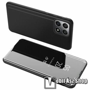 Notesz / flip tok - FEKETE - oldalra nyíló áttetsző tükrös flip cover, asztali tartó funkció, műanyag belső - HUAWEI Honor X8 / Honor X30i kép