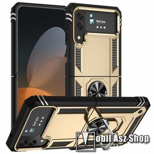 OTT! HYBRID ARMOR műanyag védő tok / hátlap - ARANY - szilikon betétes, kitámasztható, fém ujjgyűrűvel, tapadófelület mágneses autós tartóhoz - ERŐS VÉDELEM! - SAMSUNG Galaxy Z Flip4 5G kép