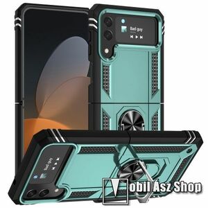 OTT! HYBRID ARMOR műanyag védő tok / hátlap - ZÖLD - szilikon betétes, kitámasztható, fém ujjgyűrűvel, tapadófelület mágneses autós tartóhoz - ERŐS VÉDELEM! - SAMSUNG Galaxy Z Flip4 5G kép