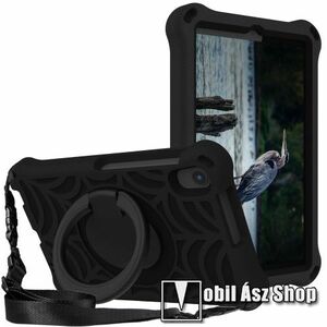 Shockproof Ring EVA habszivacs védő tok / hátlap - FEKETE - 360°-ban forgatható műanyag gyűrű, hordozható, asztali tartó funkciós, hevederrel, ERŐS VÉDELEM! - LENOVO Tab M8 (HD) (TB-8505) / M8 (FHD) (2ND GEN) (TB-8705) / M8 (3RD GEN) kép