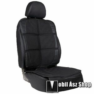 UNIVERZÁLIS Autóülésre rögzíthető ülésvédő gyerekülés alá - szövet, PU bőr, könnyen felrögzíthető, cseppálló, csúszásgátló, hálós zseb, ülőpárna mérete: 40x45cm; háttámla: szélessége 48cm, hossza 58cm - FEKETE kép