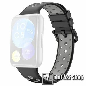 Okosóra szíj - légáteresztő, sportoláshoz, szilikon - 120mm + 90mm hosszú - FEKETE / SZÜRKE - HUAWEI Watch Fit 2 Classic Edition / Watch Fit 2 Active Edition kép
