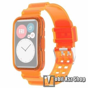 Okosóra szilikon szíj / szilikon tok - ÁTTETSZŐ NARANCSSÁRGA - 253mm hosszú - HUAWEI Watch Fit 2 Classic Edition / Watch Fit 2 Active Edition kép