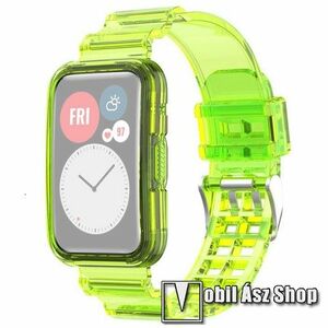 Okosóra szilikon szíj / szilikon tok - ÁTTETSZŐ NEONZÖLD - 253mm hosszú - HUAWEI Watch Fit 2 Classic Edition / Watch Fit 2 Active Edition kép