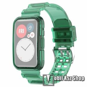 Okosóra szilikon szíj / szilikon tok - ÁTTETSZŐ ZÖLD - 253mm hosszú - HUAWEI Watch Fit 2 Classic Edition / Watch Fit 2 Active Edition kép